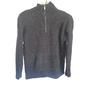 Loft Black Fuzzy Fleece Mock Neck Quarter Zip Pullover Sweater Women's S